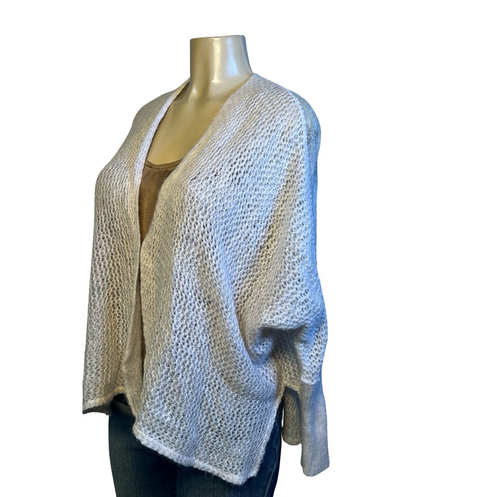 Free People Ivory Open Knit Lace Back Cardigan Sweater Slouchy Oversized Medium